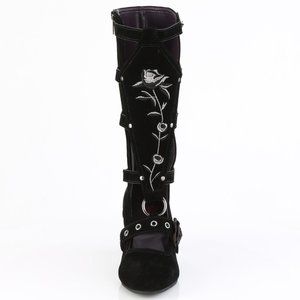 Whimsigoth Suede Embroidered Rose Heel Boots